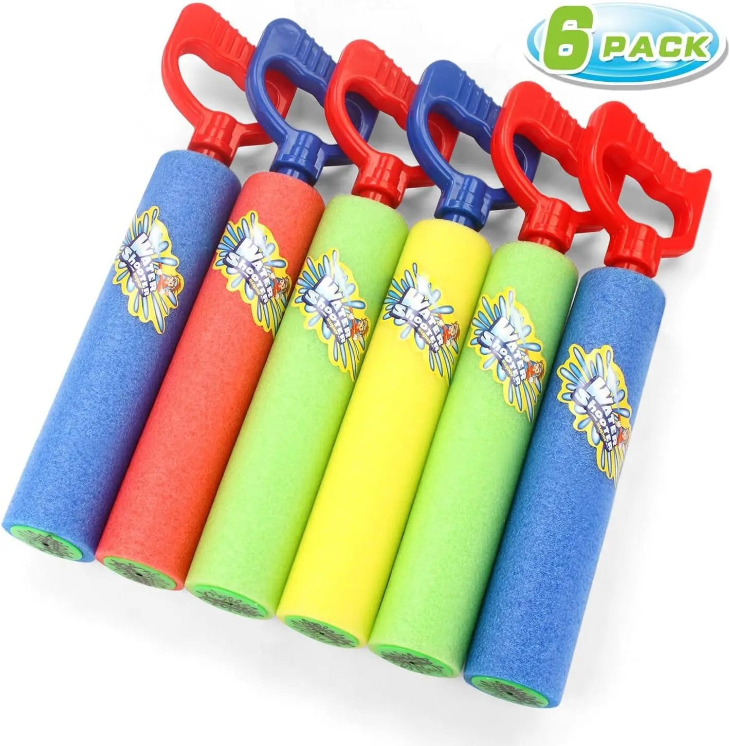 6-Pack Foam Water Gun Soakers for Kids Pool & Beach Summer Fun