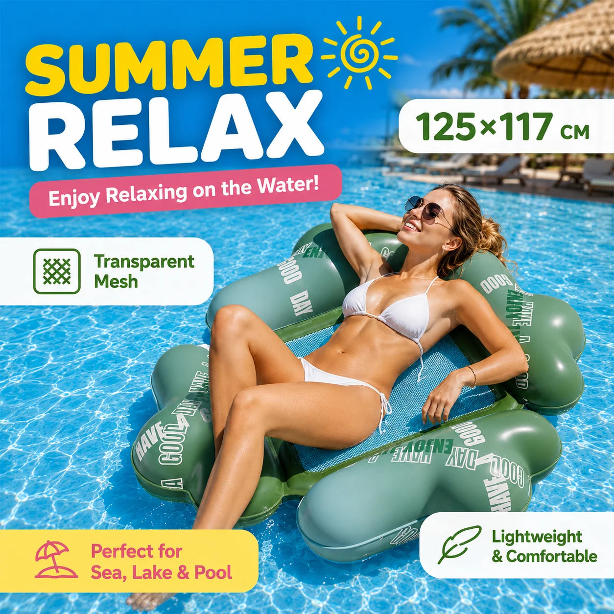 Inflatable Water Hammock PVC Pool Float for Adults Beach & Lounging