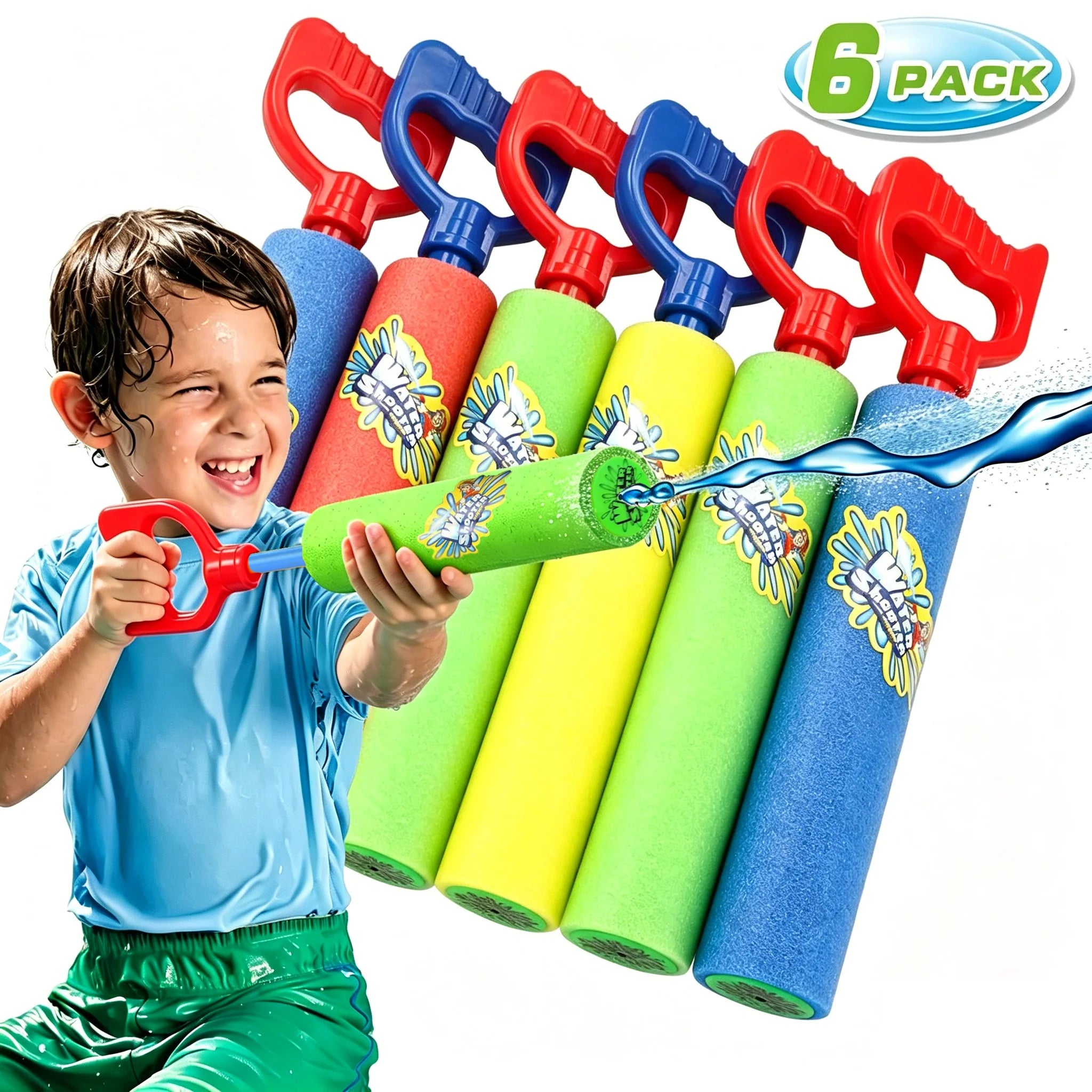 6-Pack Foam Water Gun Soakers for Kids Pool & Beach Summer Fun
