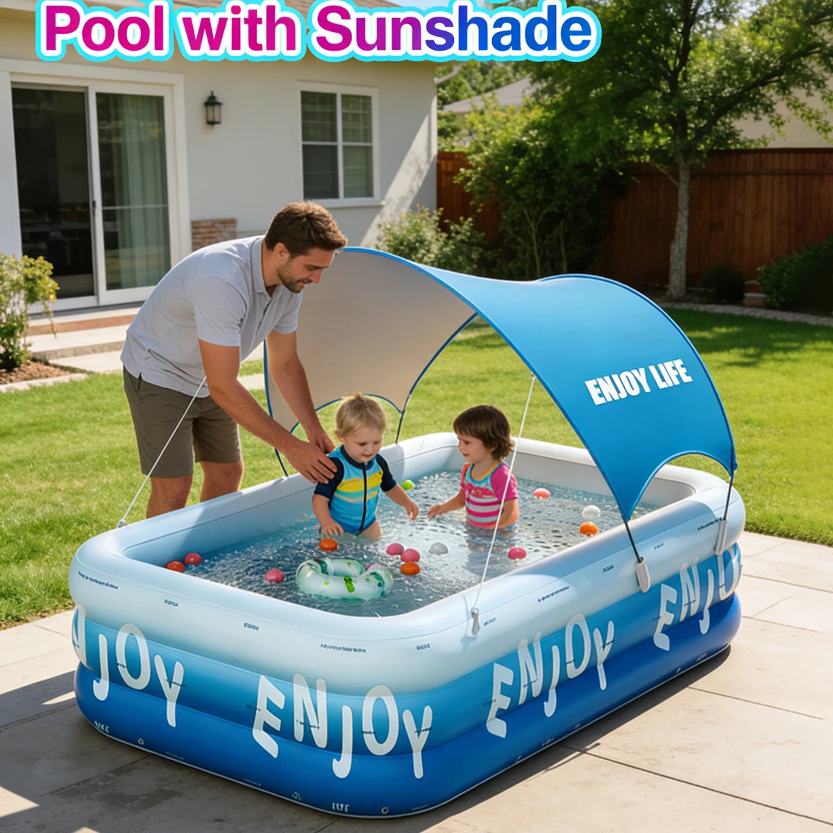 Inflatable Family Pool with Sunshade - Thickened PVC Outdoor Garden