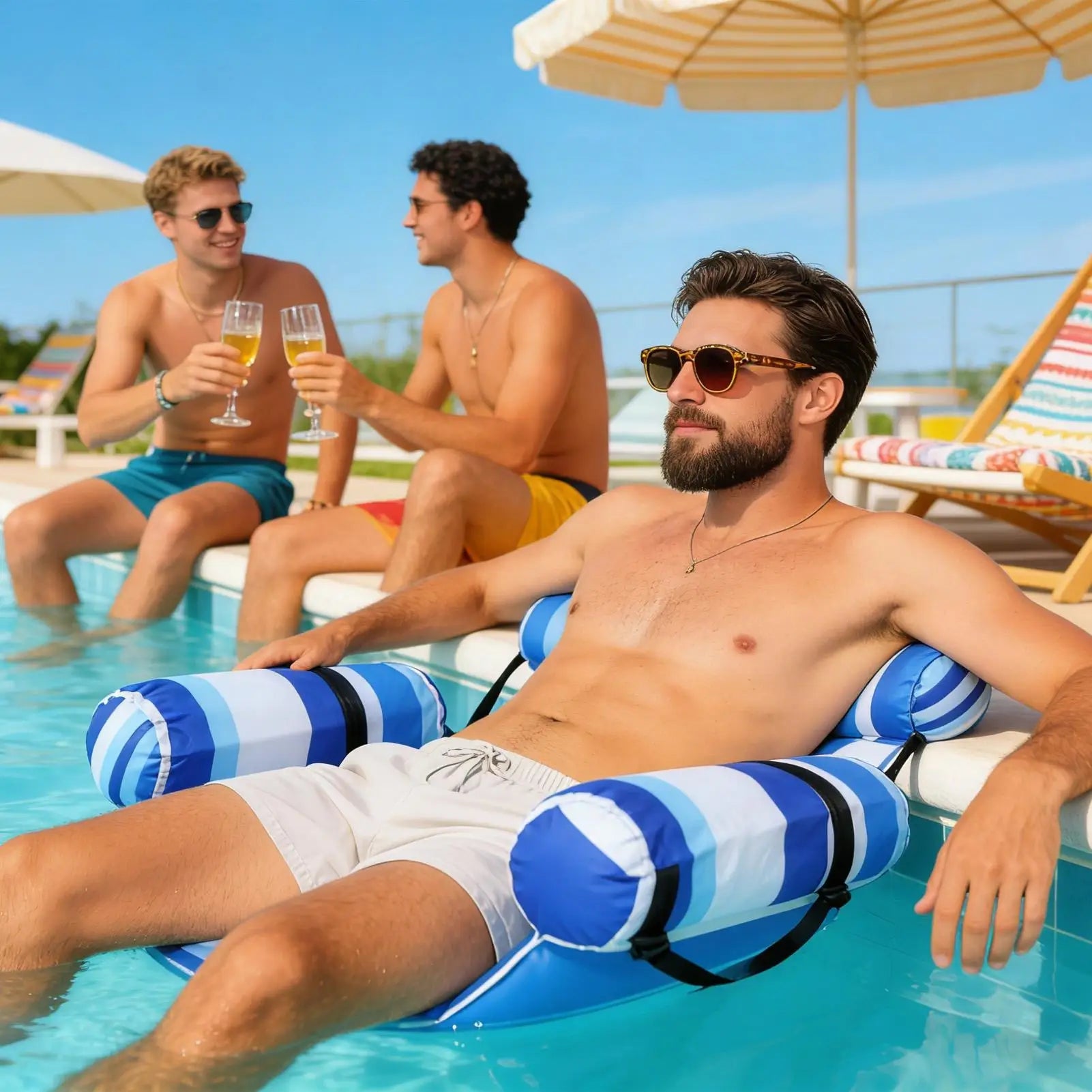 Inflatable Pool Float Chair Foldable Mesh Lounger for Adults & Kids
