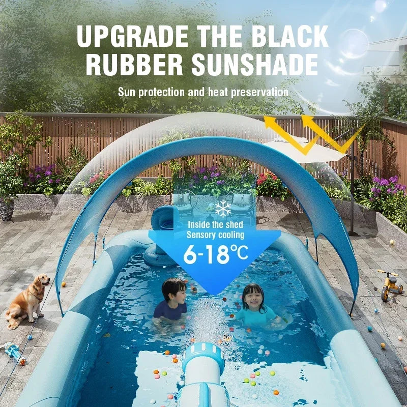 Inflatable Family Pool with Sunshade - Thickened PVC Outdoor Garden