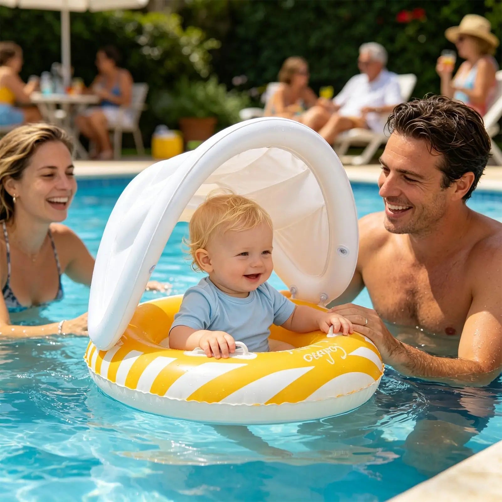Kids Pool Float with Sun Canopy - Inflatable Swim Ring for Toddlers