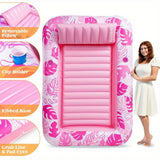 Inflatable Tanning Pool Lounger - Pink PVC Sunbathing Bed for Adults