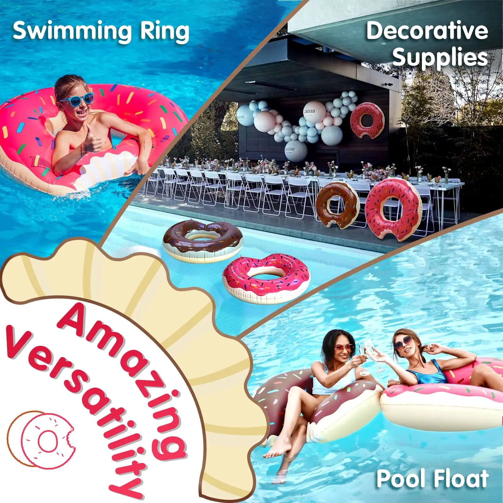 Inflatable Donut Pool Float - PVC Swimming Ring for Kids & Adults