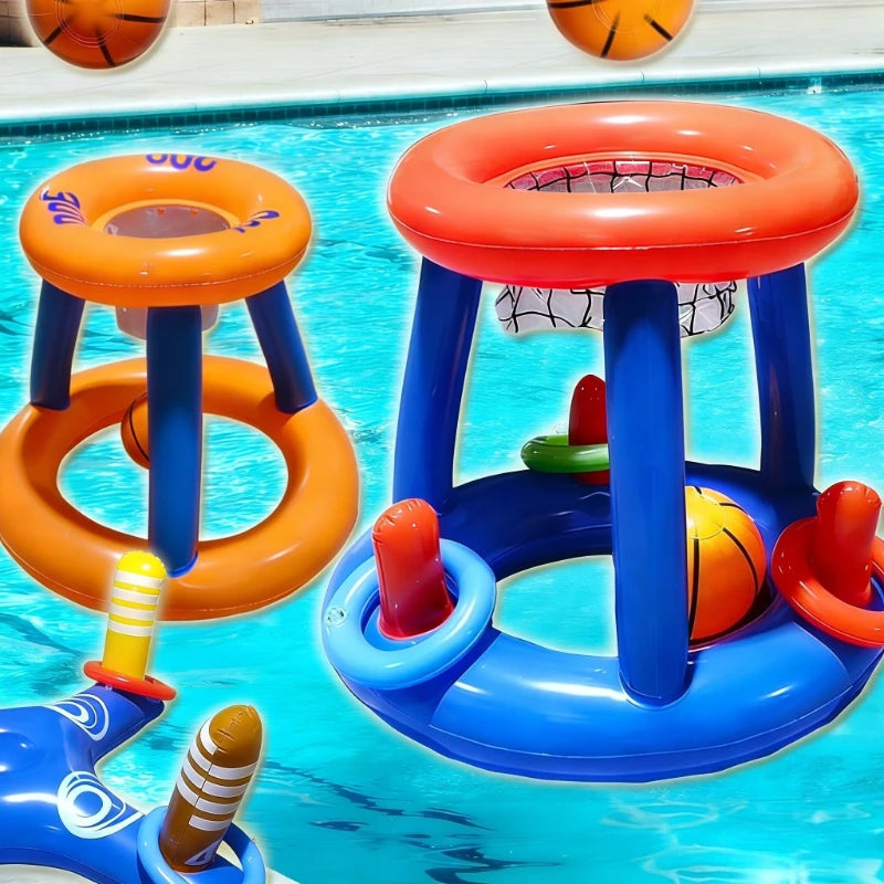 Inflatable Basketball Hoop & Ring Toss Game for Pool & Beach