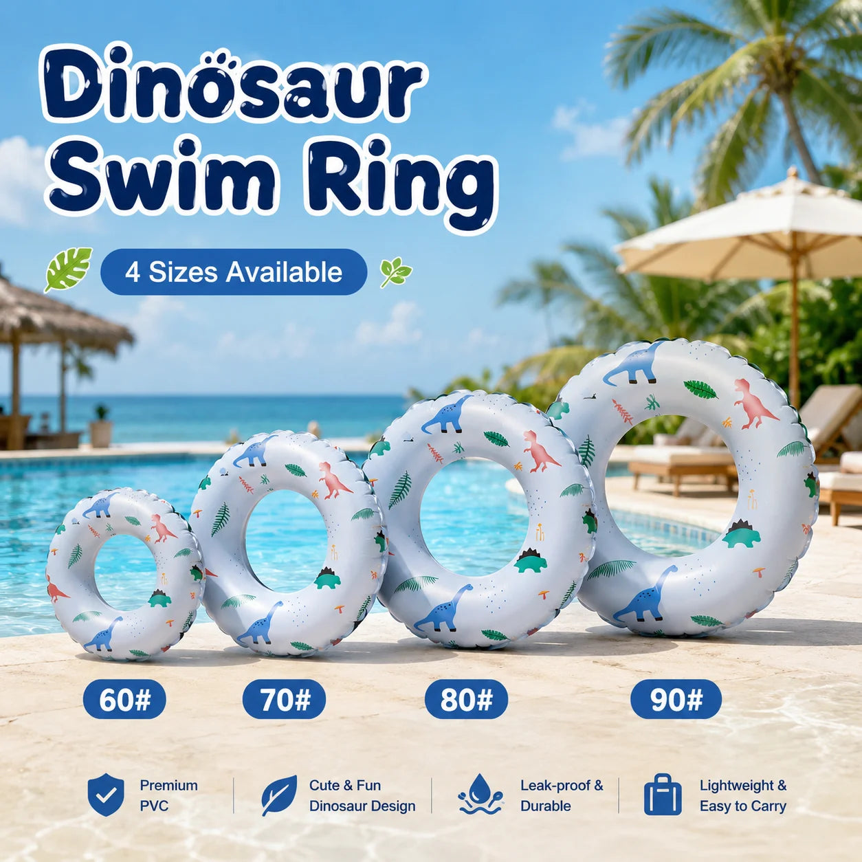 Dinosaur Print Inflatable Pool Ring - Durable PVC Water Float