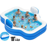 Extra Large Inflatable Family Pool with Seats & Pump for Adults