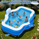 Extra Large Inflatable Family Pool with Seats & Pump for Adults