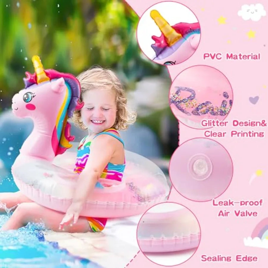 Pink Glitter Unicorn Pool Float - Inflatable Water Lounge for Summer