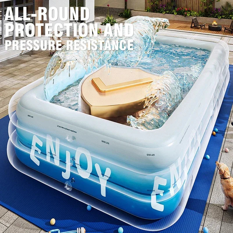 Inflatable Family Pool with Sunshade - Thickened PVC Outdoor Garden