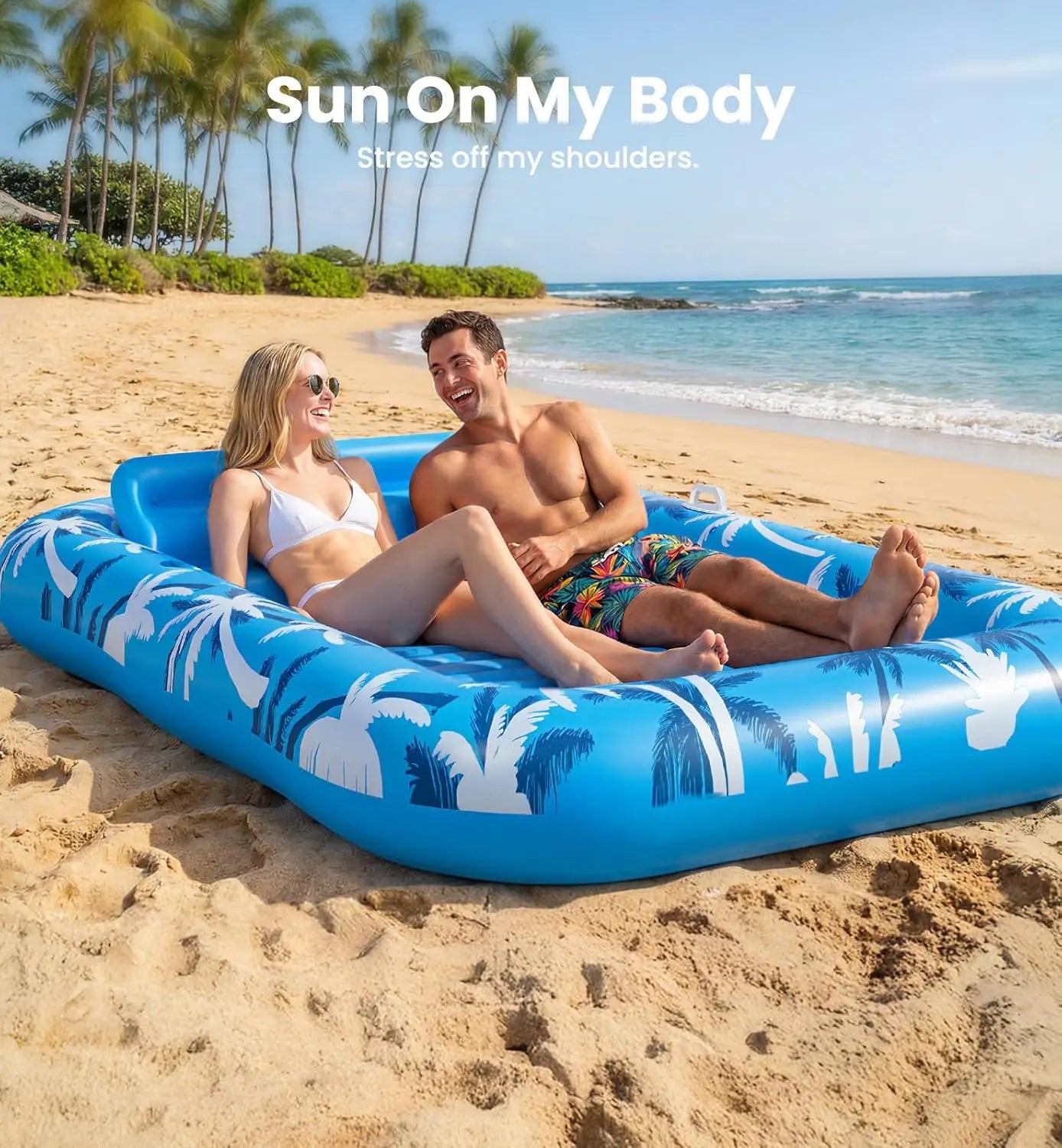 Inflatable Tanning Pool Lounger with Sprinkler - XL Sunbathing Float