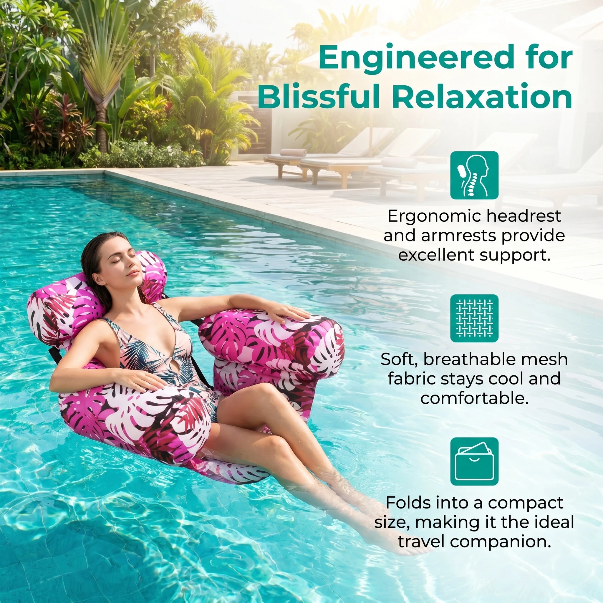 Inflatable Pool Lounger Chair with Armrest & Backrest for Adults