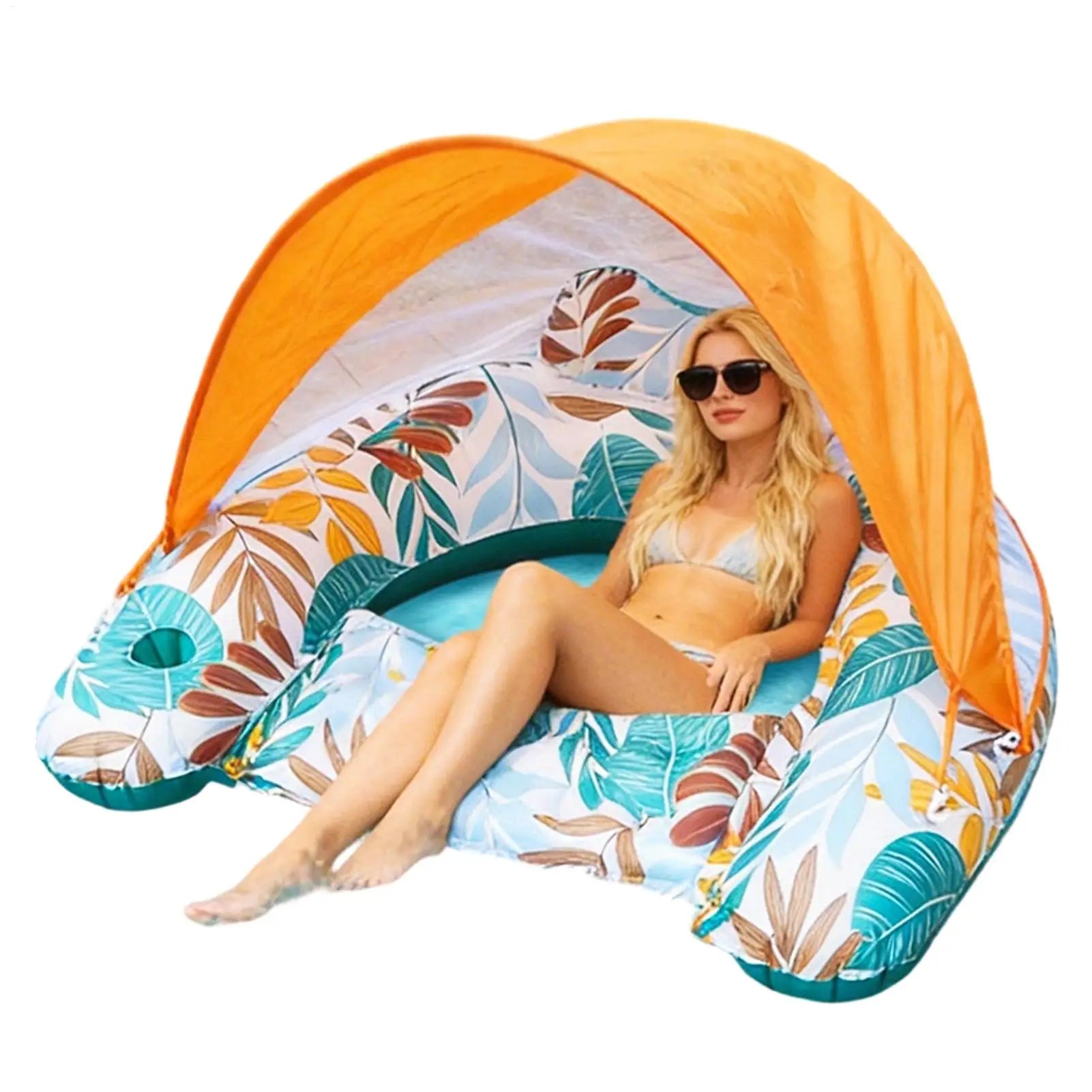 Inflatable Pool Float with Canopy Lounge Chair for Beach & Lake