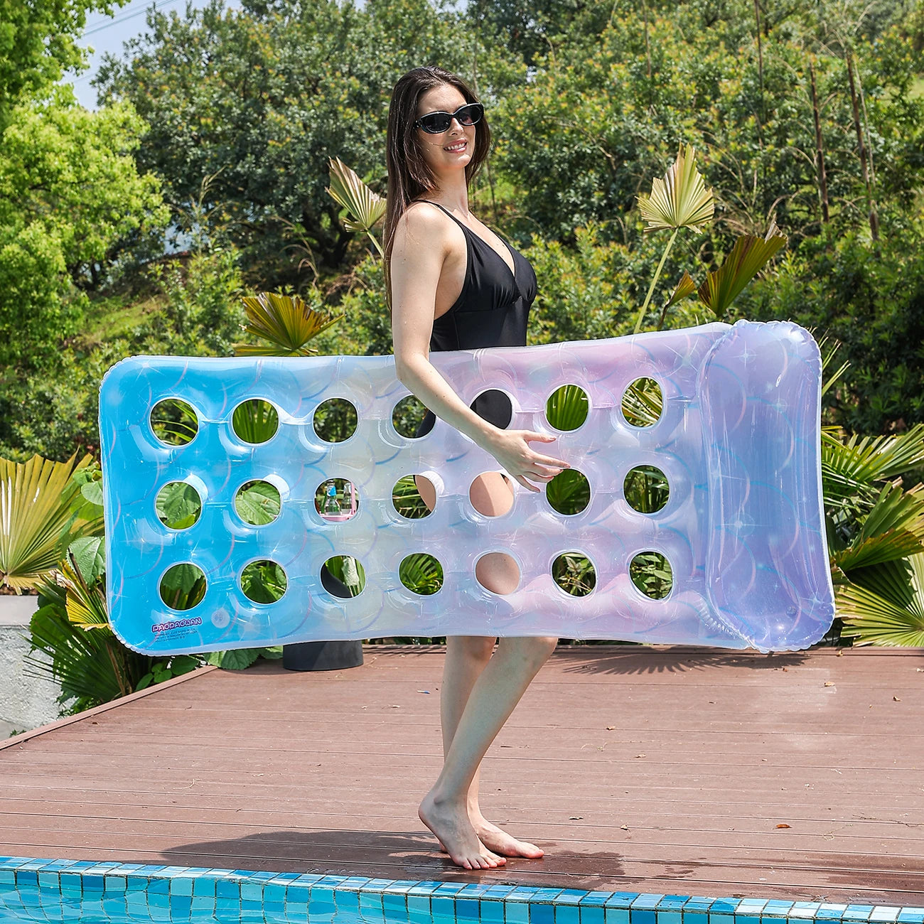Inflatable Pool Float Lounger - Heavy Duty Adult Mattress with Headrest