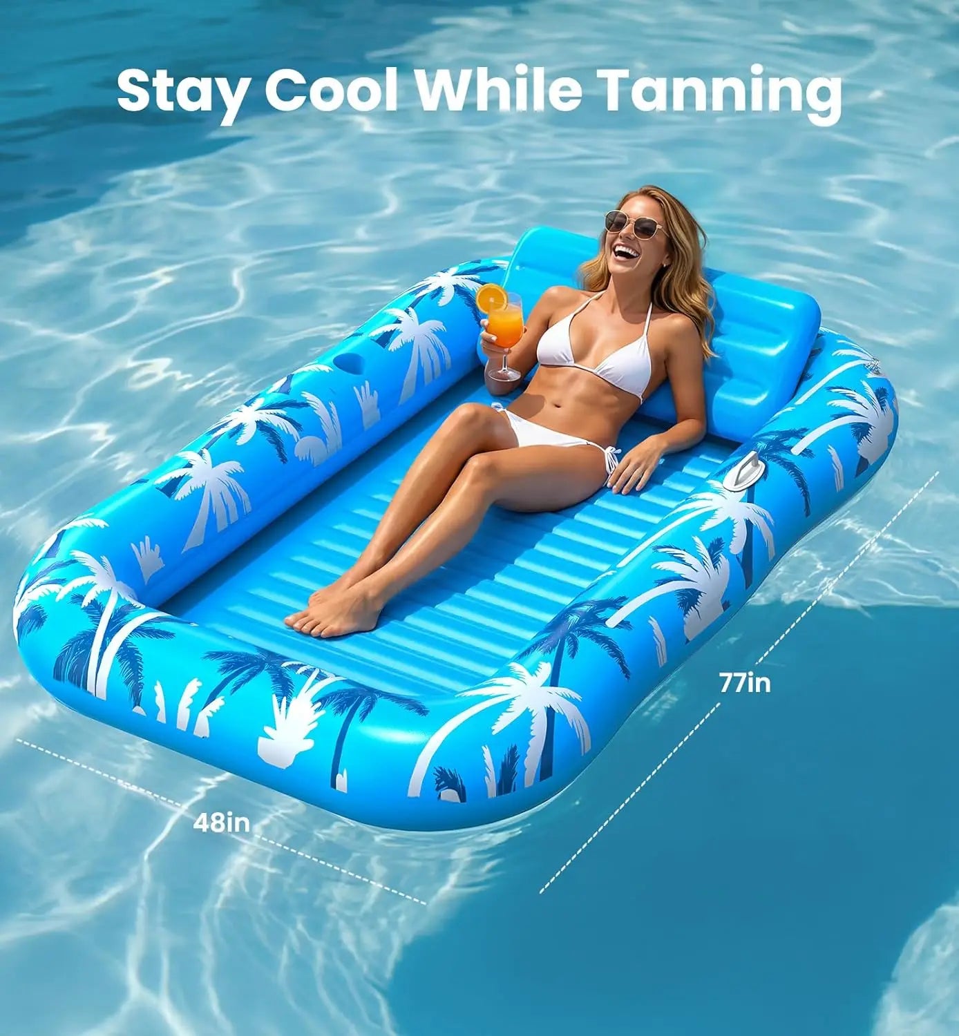 Inflatable Tanning Pool Lounger with Sprinkler - XL Sunbathing Float