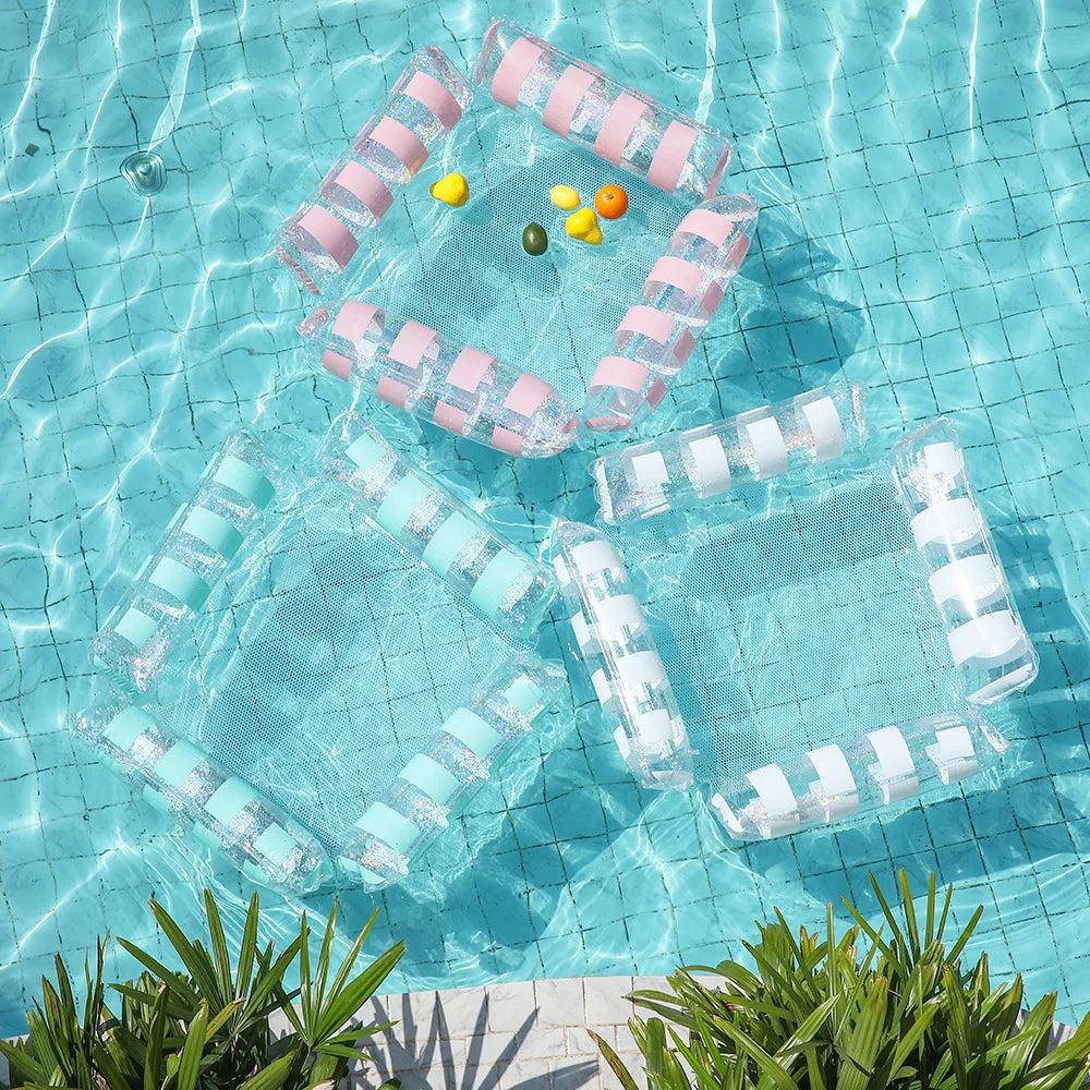 Foldable Inflatable Water Hammock Striped Pool Lounge Chair