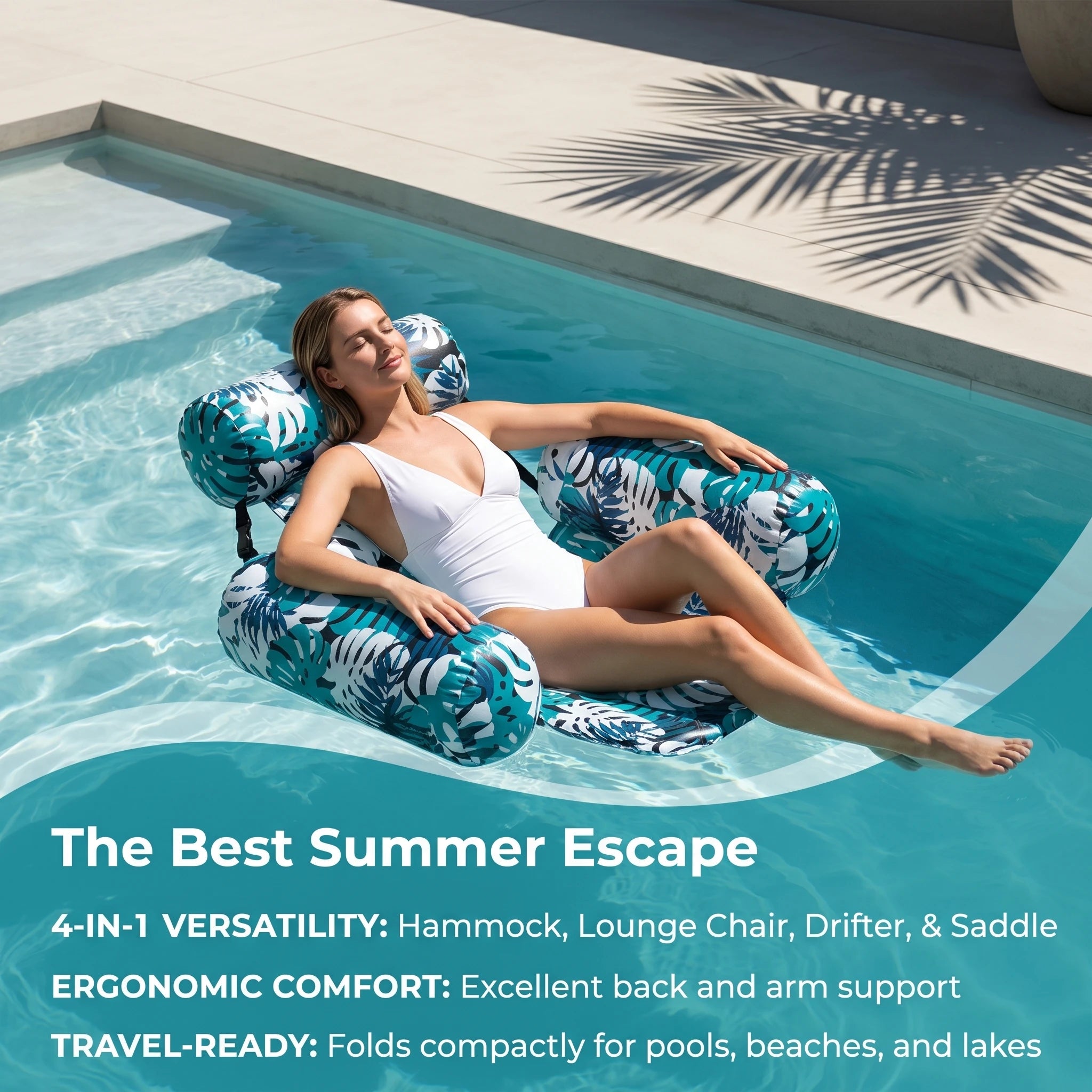 Inflatable Pool Lounger Chair with Armrest & Backrest for Adults