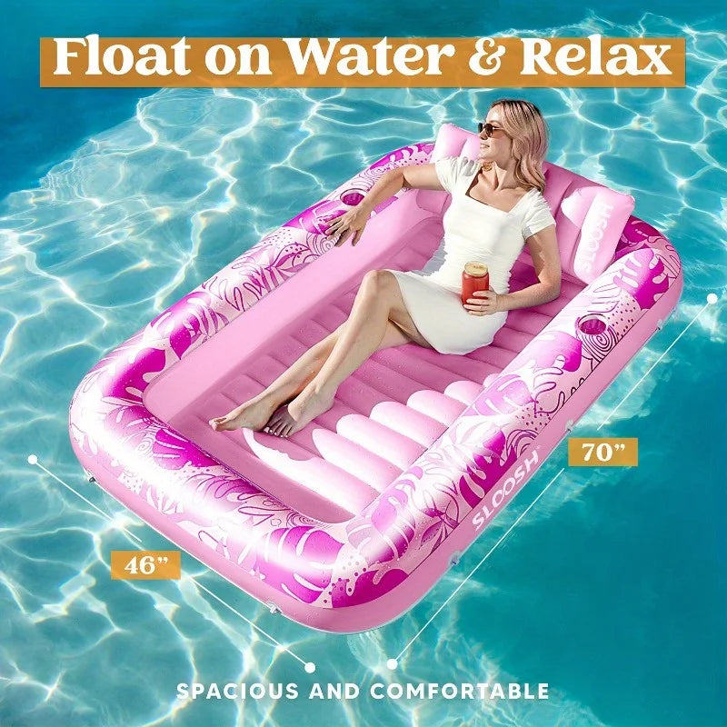 Inflatable Tanning Pool Lounger - Pink PVC Sunbathing Bed for Adults