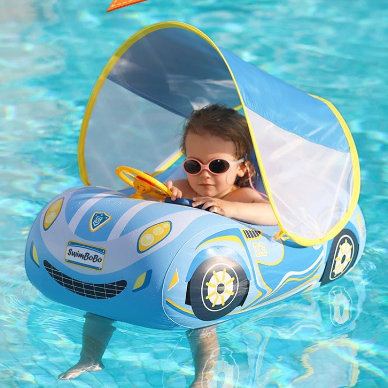 Baby Inflatable Car Swim Ring with Steering Wheel & Sunshade