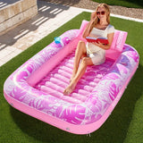 Inflatable Tanning Pool Lounger - Pink PVC Sunbathing Bed for Adults