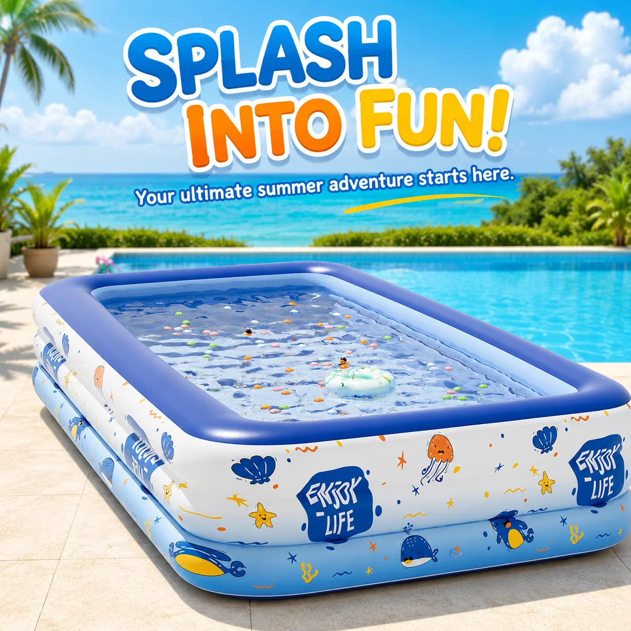 Inflatable Family Swimming Pool PVC Blow Up Pool for Backyard Garden