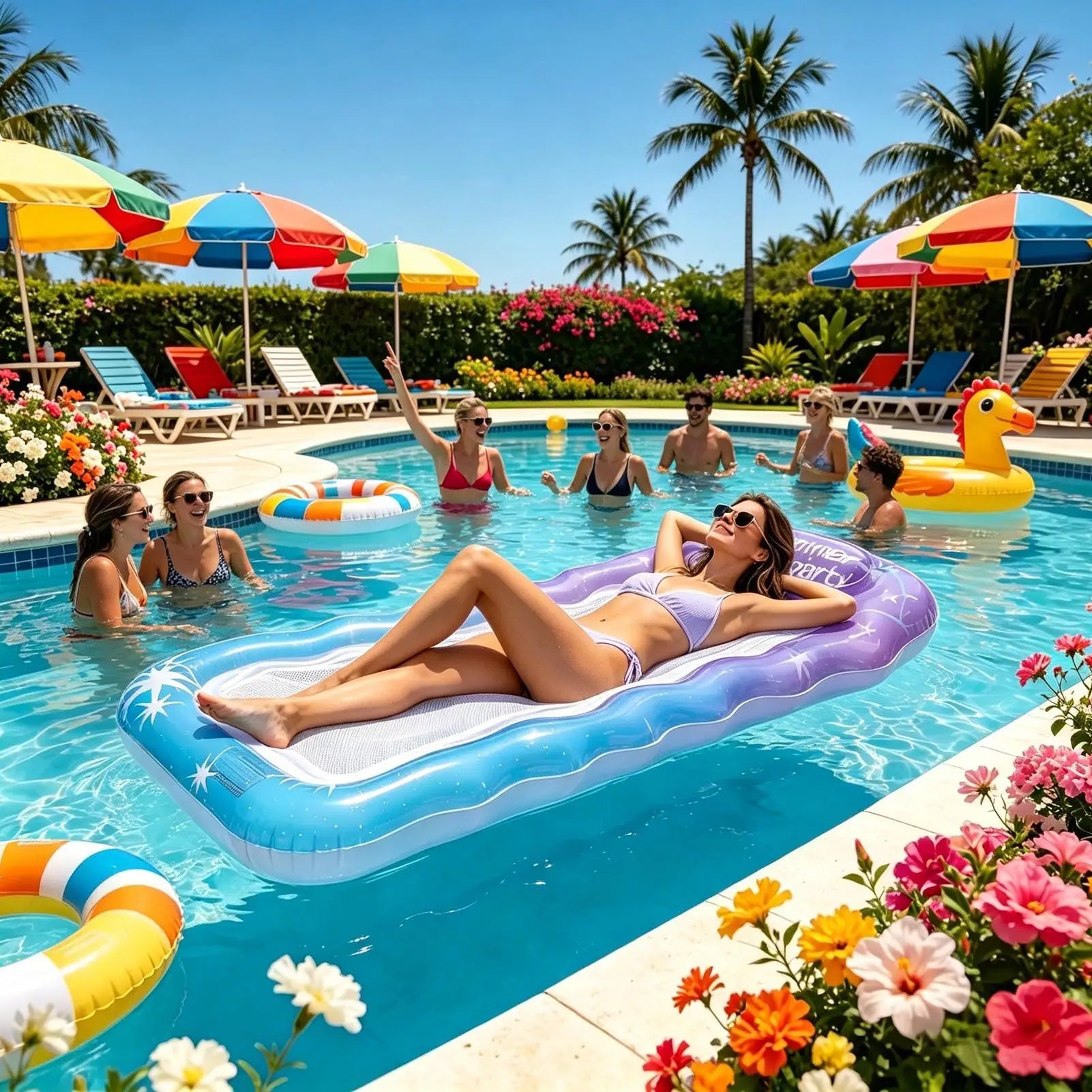 Ergonomic Inflatable Pool Lounger Tanning Bed for Beach & Lake