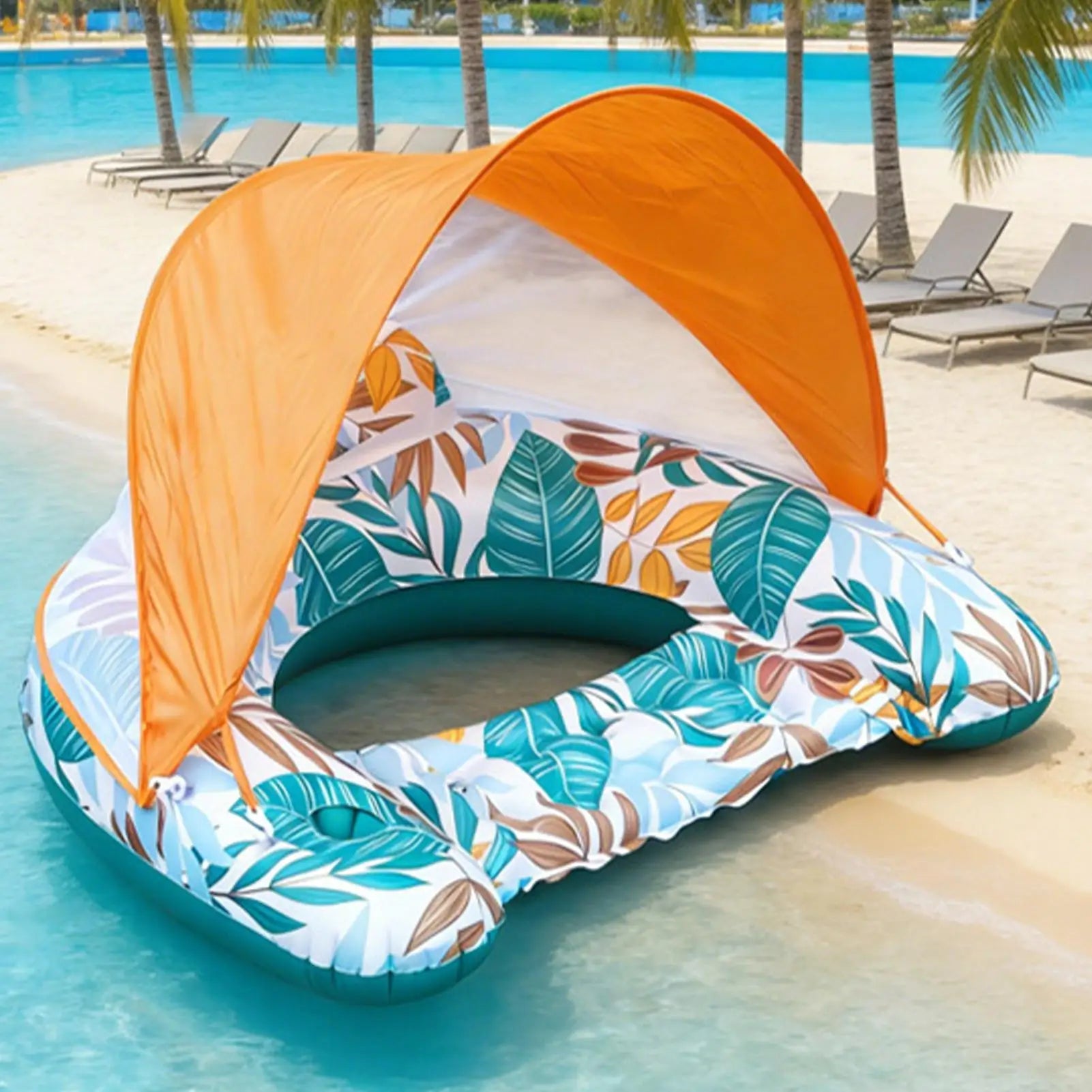 Inflatable Pool Float with Canopy Lounge Chair for Beach & Lake