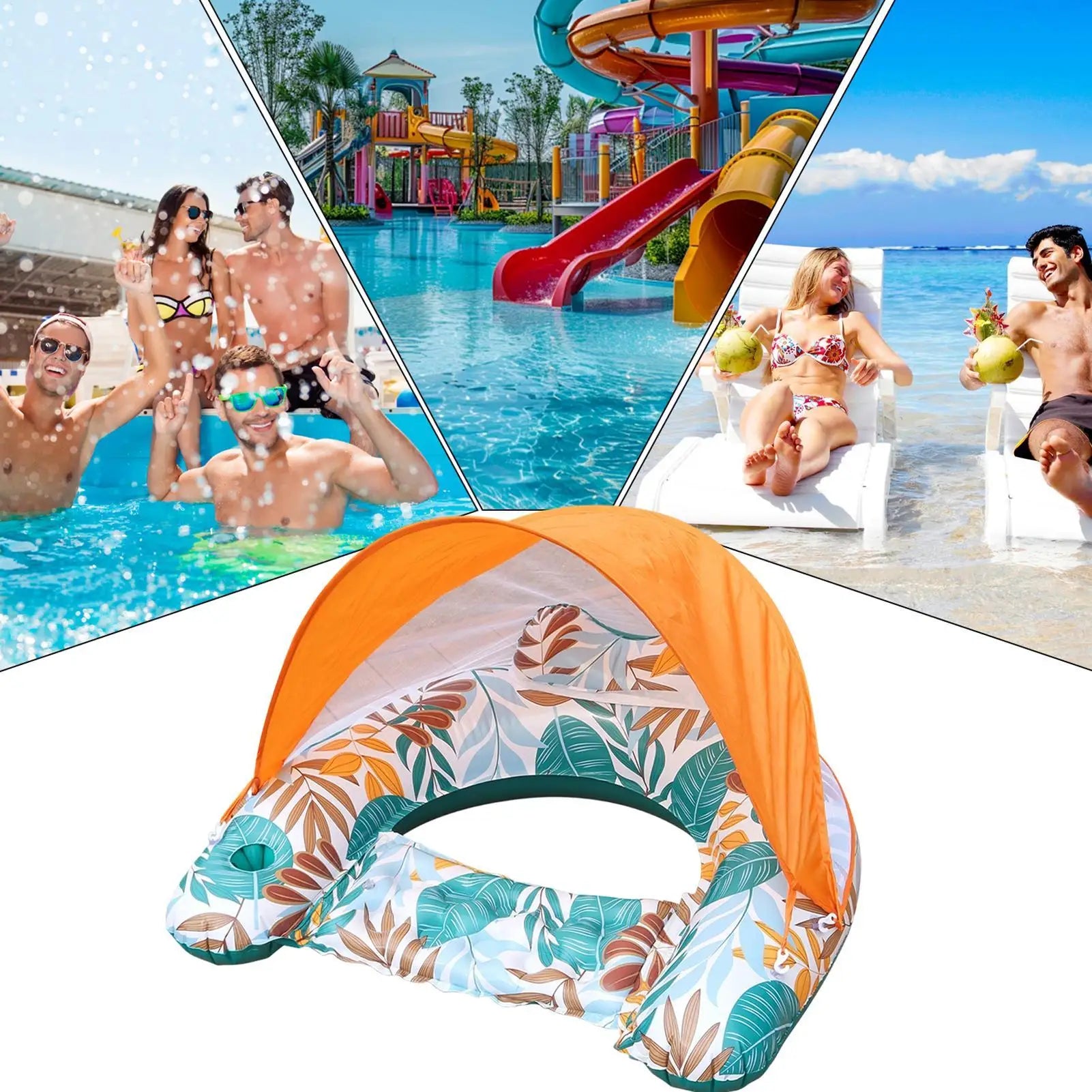 Inflatable Pool Float with Canopy Lounge Chair for Beach & Lake