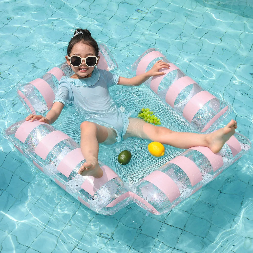 Foldable Inflatable Water Hammock Striped Pool Lounge Chair